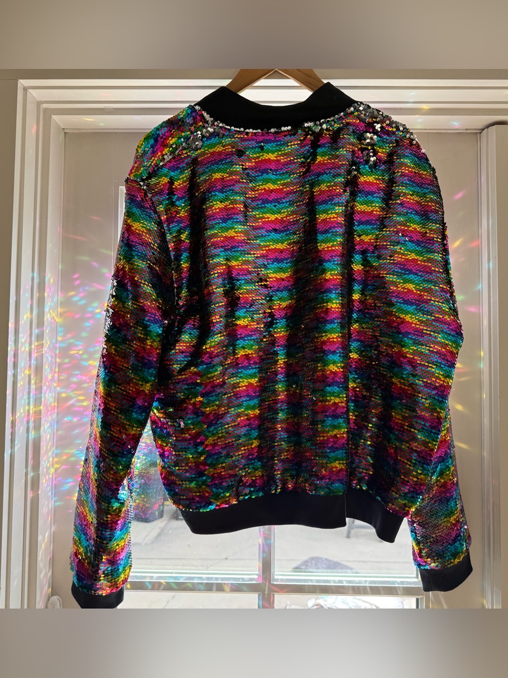 ✨ Multicolor Sequin Bomber Jacket Stevie Y2K Pride Concert Rave Women’s Size XXL - Picture 10 of 15